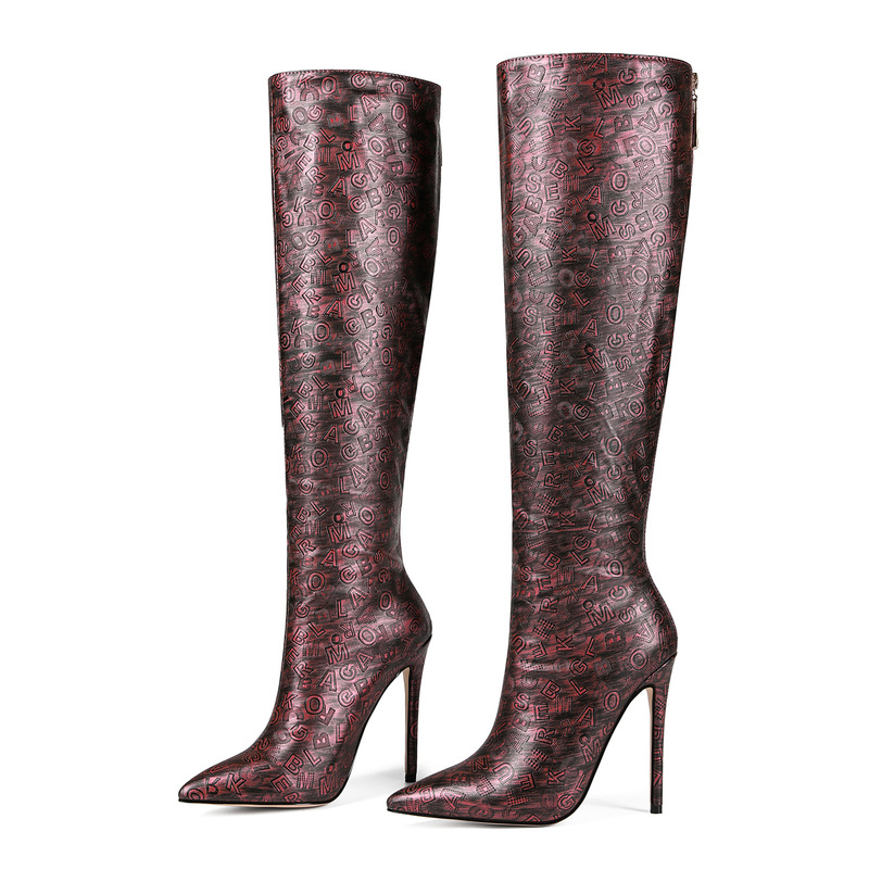 European and American Cross-Border Foreign Trade Letter-Printed Fashion Boots in Size 47, Pointed Toe, Thin High Heels, Leg-Slimming, High-Tube Knee-High Boots European and American Cross-Border Foreign Trade Letter-Printed Fashion Boots in Size 47, Pointed Toe, Thin High Heels, Leg-Slimming, High-Tube Knee-High Boots