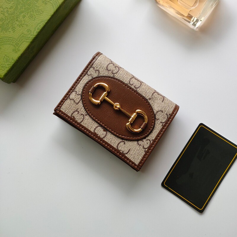 Cross-Border Foreign Trade g Brand 1955 Series Short Genuine Leather Wallet Canvas Horsebit Mini Flip Card Holder Coin Purse Cross-Border Foreign Trade g Brand 1955 Series Short Genuine Leather Wallet Canvas Horsebit Mini Flip Card Holder Coin Purse