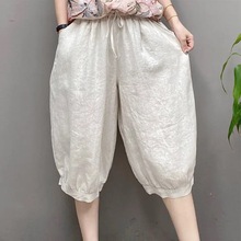2024新款休闲冰丝棉麻灯笼休闲裤阔腿宽松夏季五分裤女大码