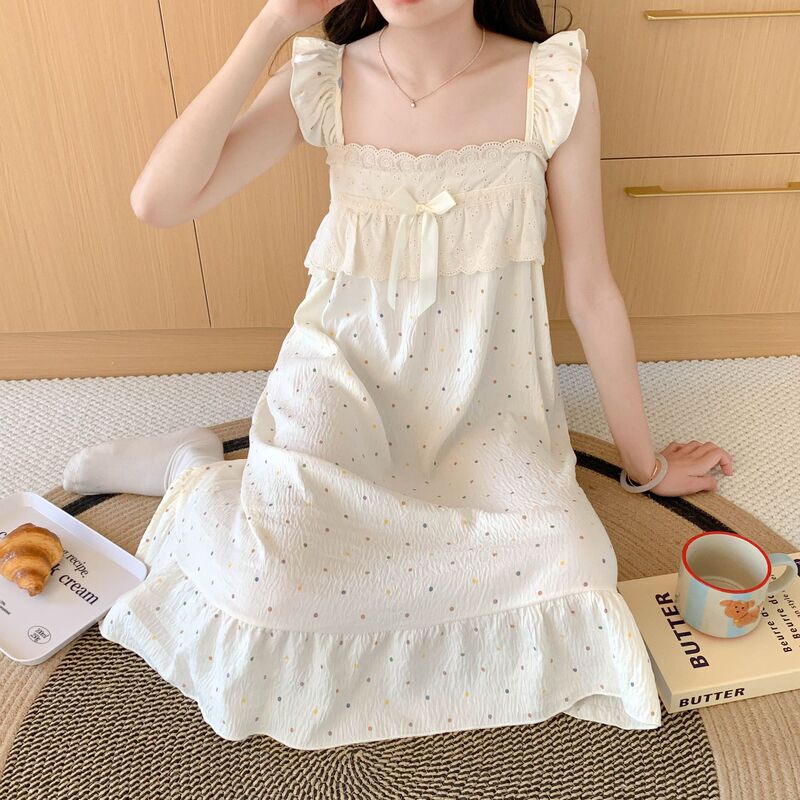 Cross-Border Pajamas with Chest Pads, Suspender Nightgown, Women's Summer Long Dress, Japanese Sweet and Cute Home Wear