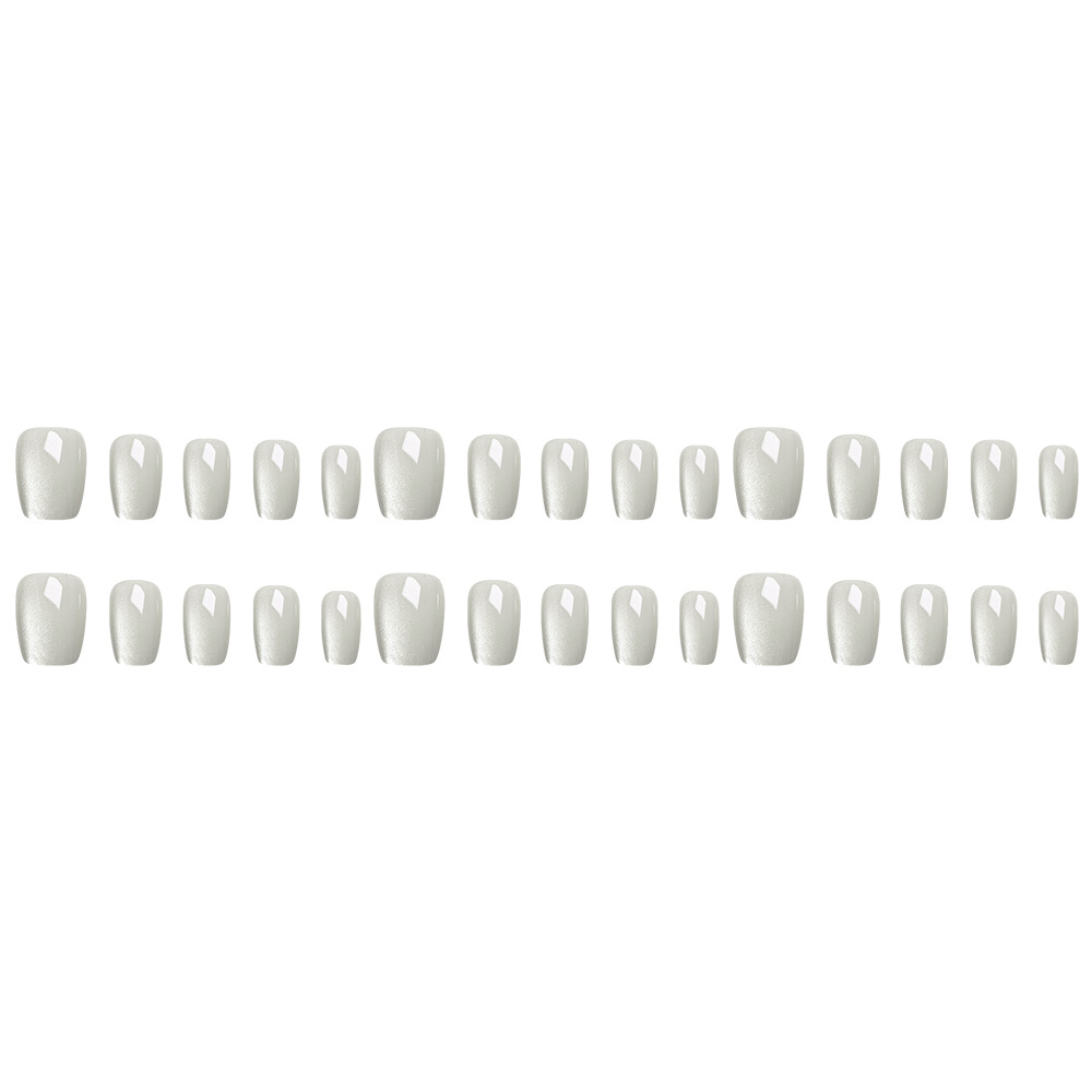 Uñas postizas blancas nacaradas claras, ojos de gato brumosos, uñas cortas, 30 piezas, uñas prefabricadas