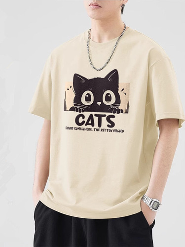 American retro fashion brand heavy cotton round collar short-sleeved T-shirt summer men's wear handsome all-match trend ins