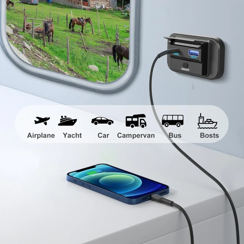 Modified Multifunctional Bus, Rv, Yacht Qc3.0+Pd Car-Mounted Mobile Phone Charger with Button Electronic Switch