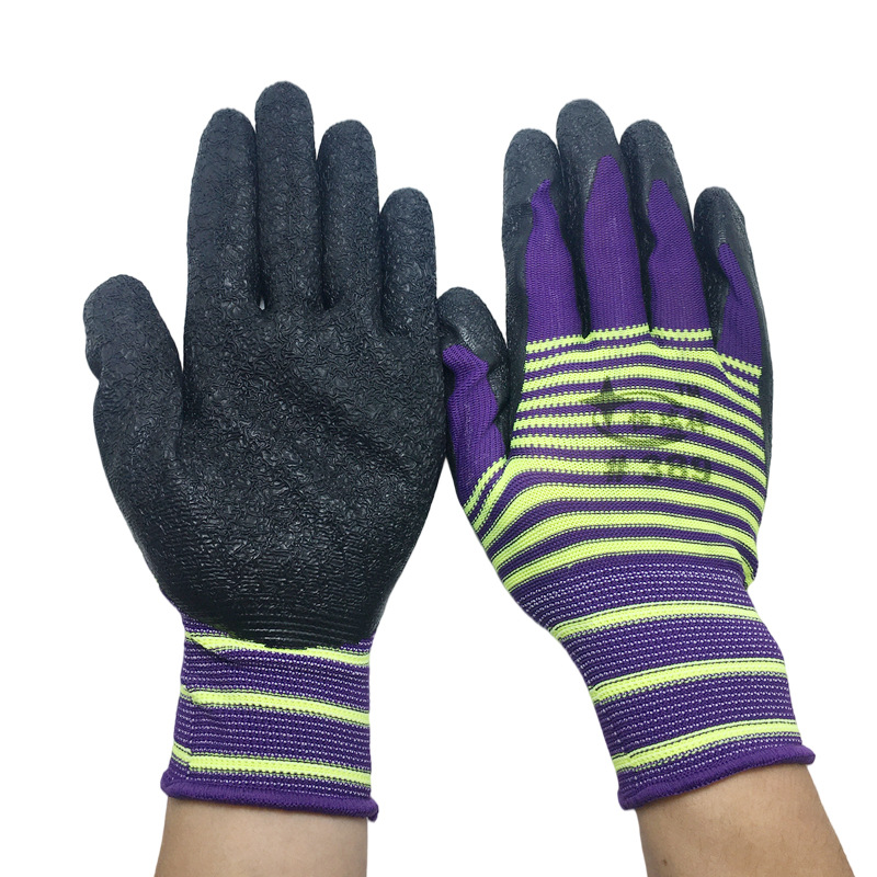 Protective gloves with 13 needle nylon latex, crepe semi-glue, breathable, textured, anti-slip, wear-resistant construction work gloves