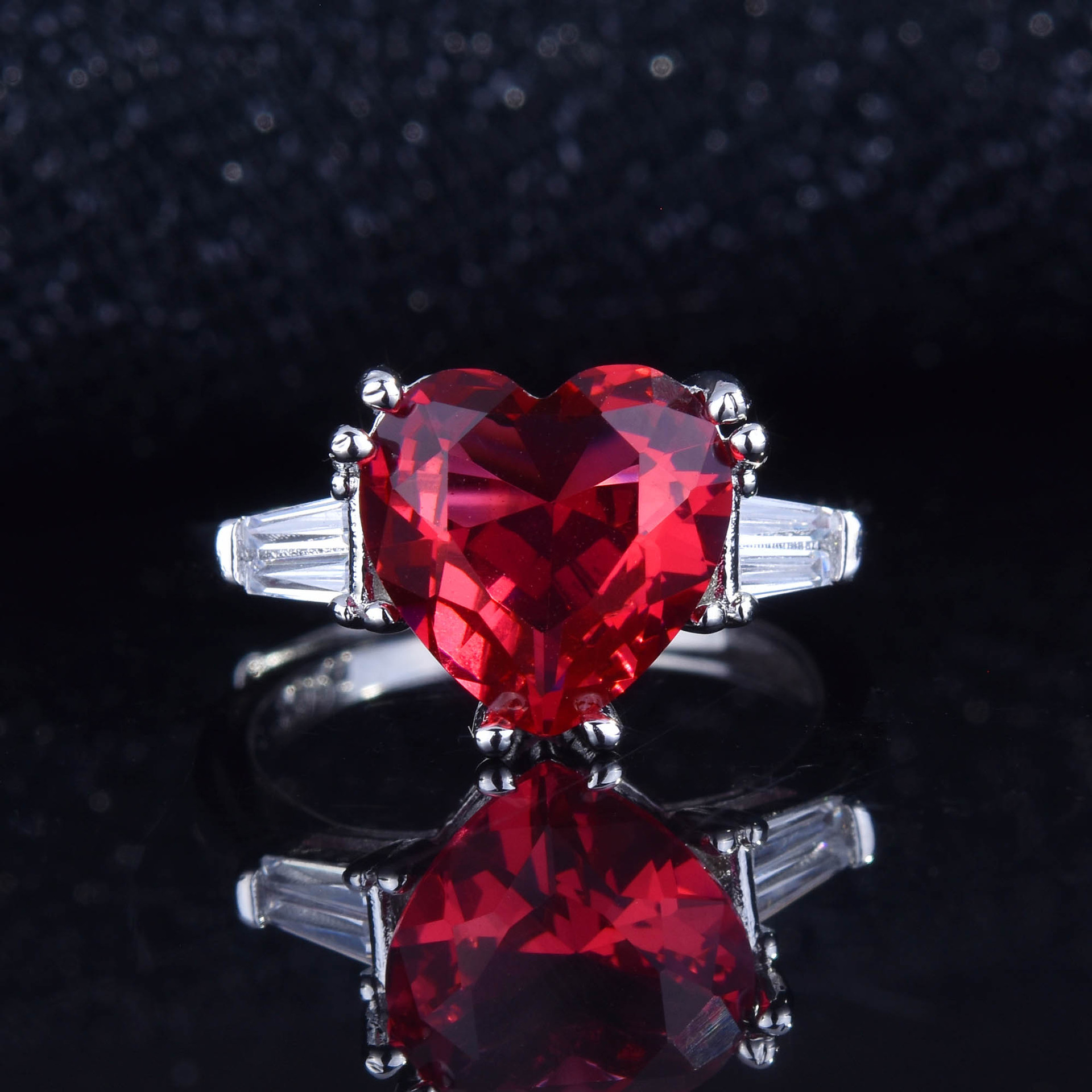 Classic Simulation Pigeon Blood Red Heart-shaped Ring European And American Open Ring display picture 1