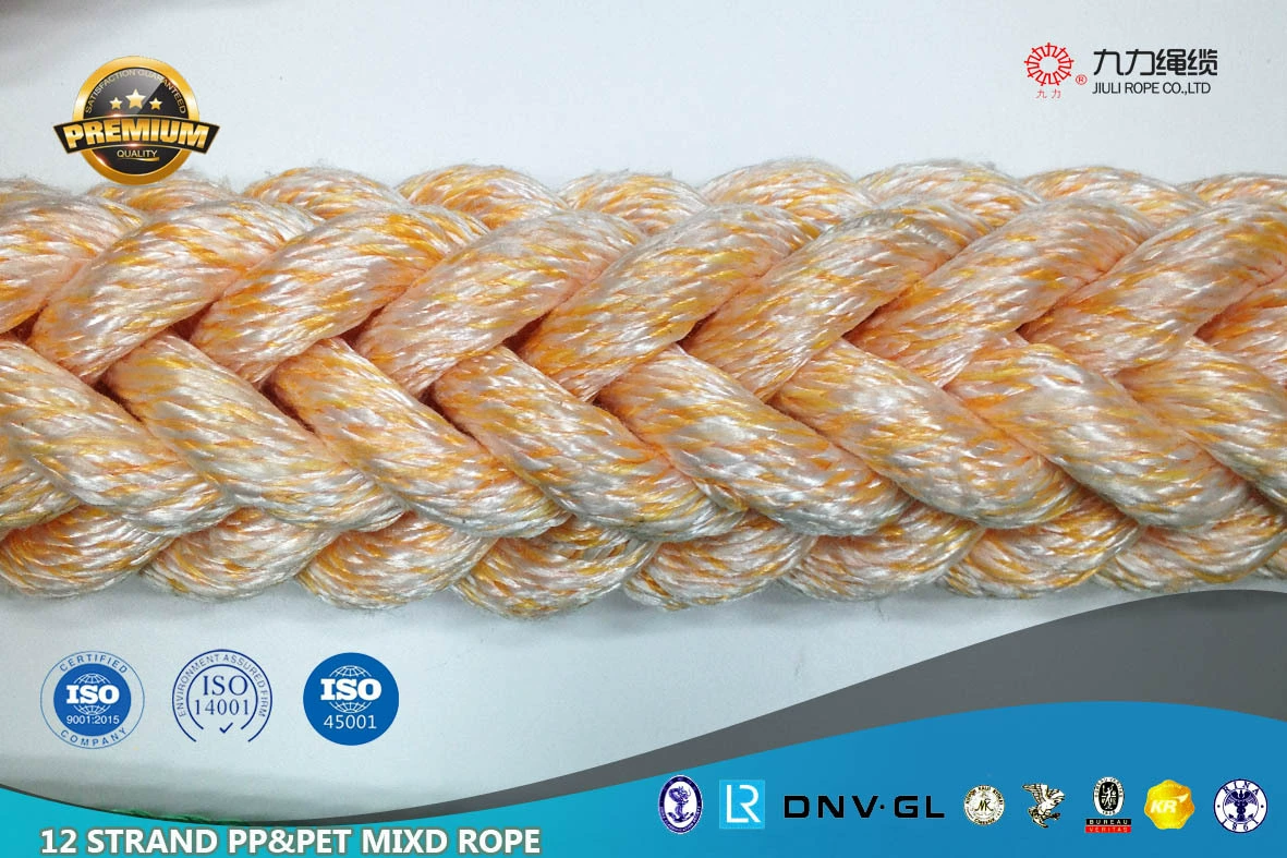 12-жильный полиэфирный гибридный трос, полипропиленовый полиэтиленовый трос, морской кабель, полипропиленовая веревка, ПЭТ-веревка, плетеный трос