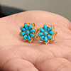 Retro turquoise earrings, diamond jewelry, boho style, with snowflakes, flowered, wholesale