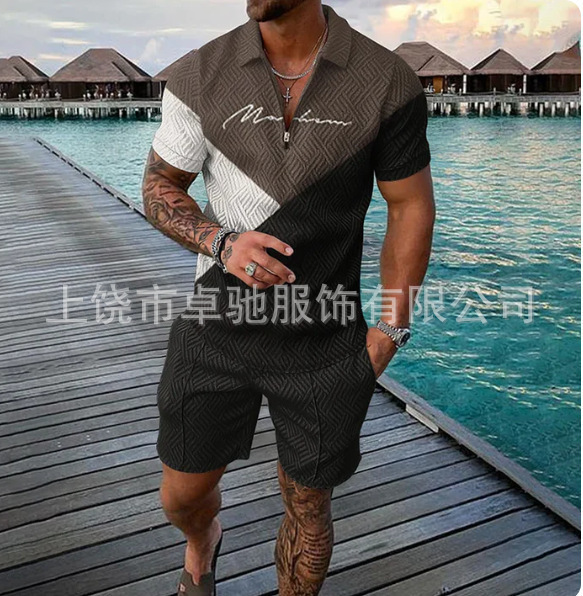2025POLO ジッパーシャツ半袖スーツ独立系越境欧米紳士服新作独立系供給カジュアルスポーツ|undefined