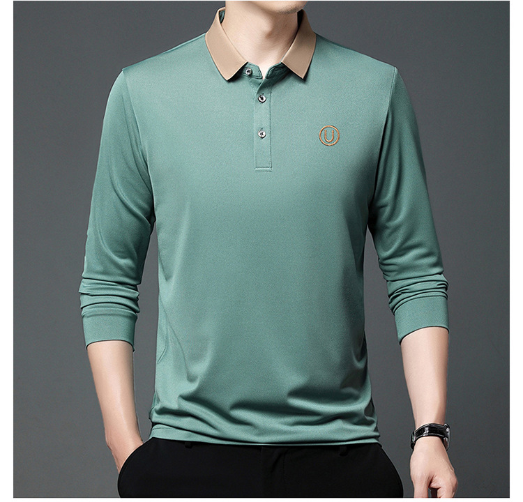 Polo de manga comprida para homem em algodão casual_voghion.com