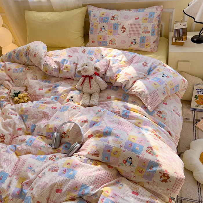A clase de algodón ultra suave lavado con agua cuatro piezas de madres y bebés cubierta de cama desnuda dormitorio de estudiantes ropa de cama de tres piezas