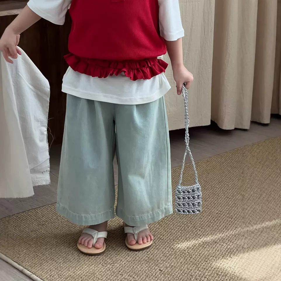 2025春夏新款童装女童韩夏季薄牛仔阔腿裤儿童时髦砂洗做旧牛仔裤