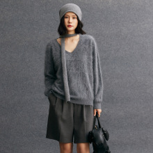 100%纯山羊绒女士长拉绒时尚简约宽松羊绒衫秋冬新款慵懒内搭打底
