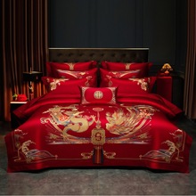 高档奢华婚床160S长绒棉绣花结婚四件套全棉刺绣被套婚庆陪嫁床品