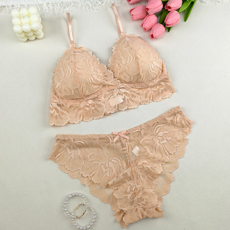 Bra de encaje francés de belleza de espalda femenina se reúne con ropa interior elástica alta ropa interior transpirable dos piezas