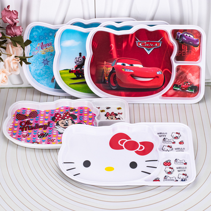 儿童餐盘卡通可爱宝宝分格家用防摔kt猫餐盘勺子婴幼儿辅食学吃饭