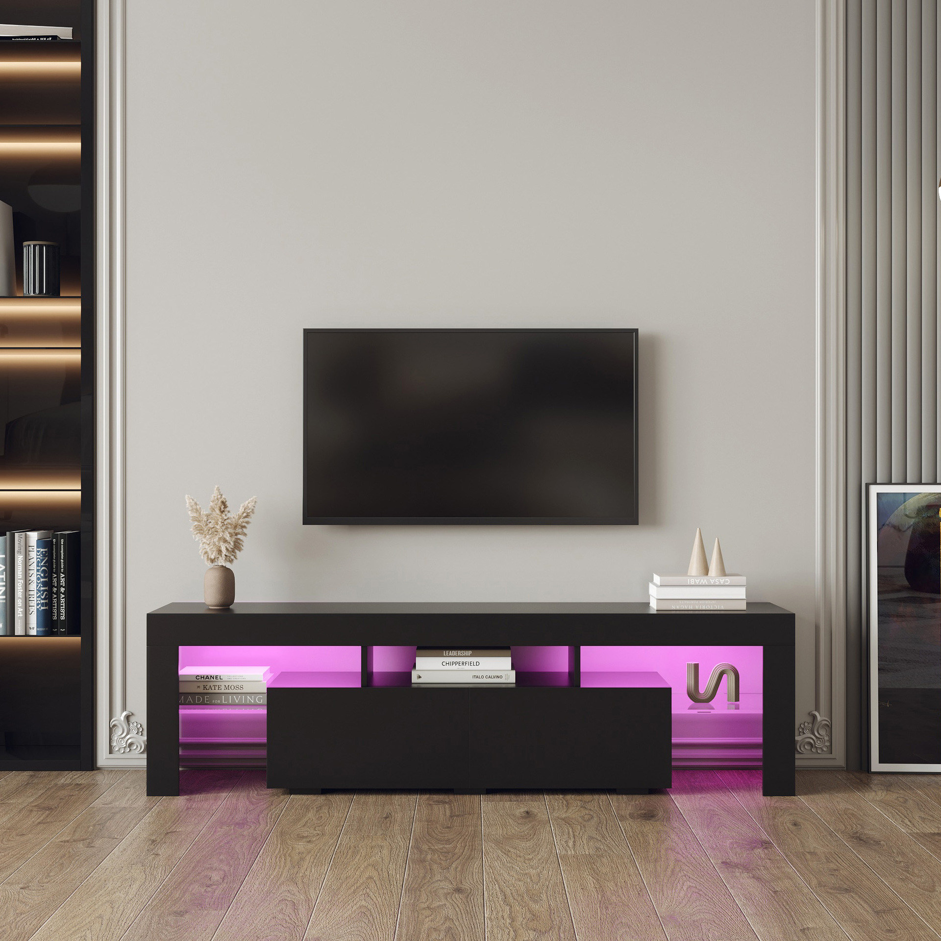Mueble audiovisual minimalista moderno, mueble de TV de pie para sala de estar, mueble de TV LED simple y versátil.