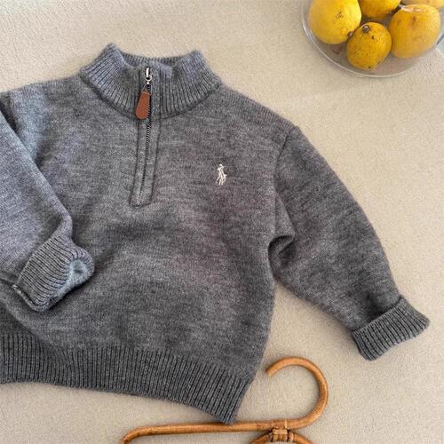One-piece plush children's sweater, thick autumn and winter medium and large children's half-zip sweater jacket, New Year children's clothing