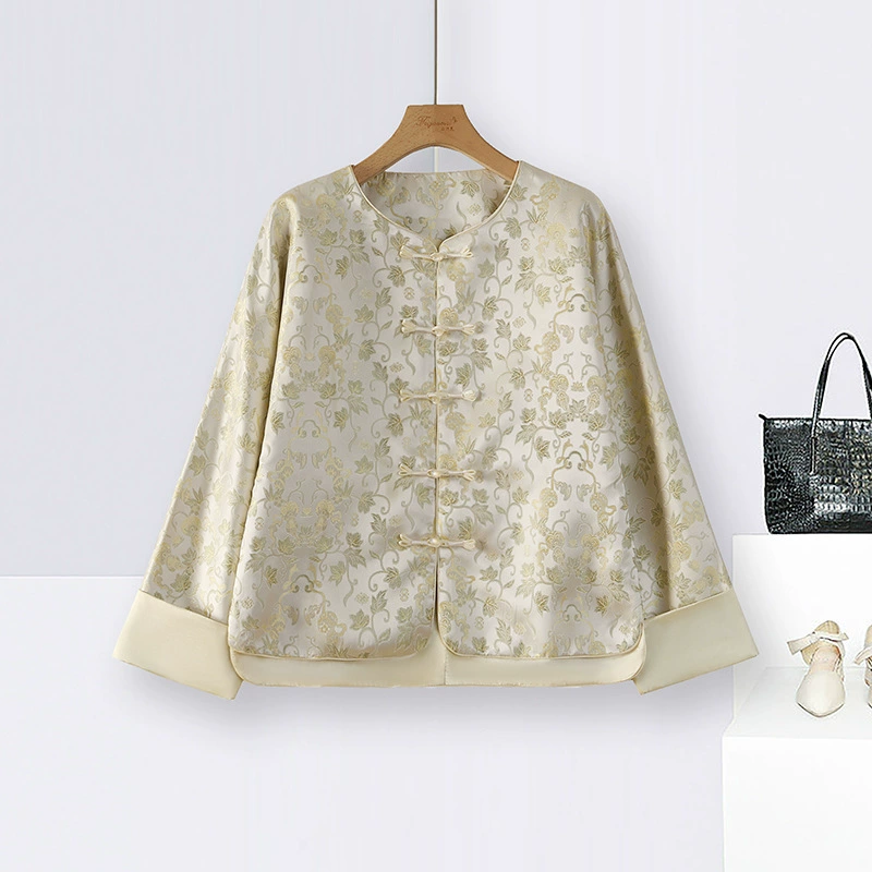 Long-sleeve, retro jacket, spring cardigan, Chinese style, fitted