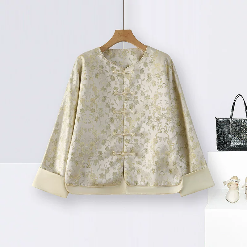 Long-sleeve, retro jacket, spring cardigan, Chinese style, fitted