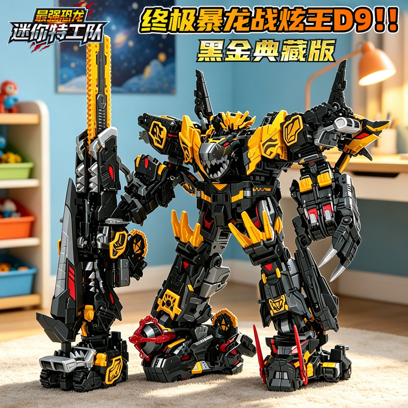Mini Agents Team's Strongest Dinosaur Black Gold Collector's Edition Series: Ultimate Tyrannosaurus Rex Battle King D9 Set with Full Power Mini Agents Team's Strongest Dinosaur Black Gold Collector's Edition Series: Ultimate Tyrannosaurus Rex Battle King D9 Set with Full Power