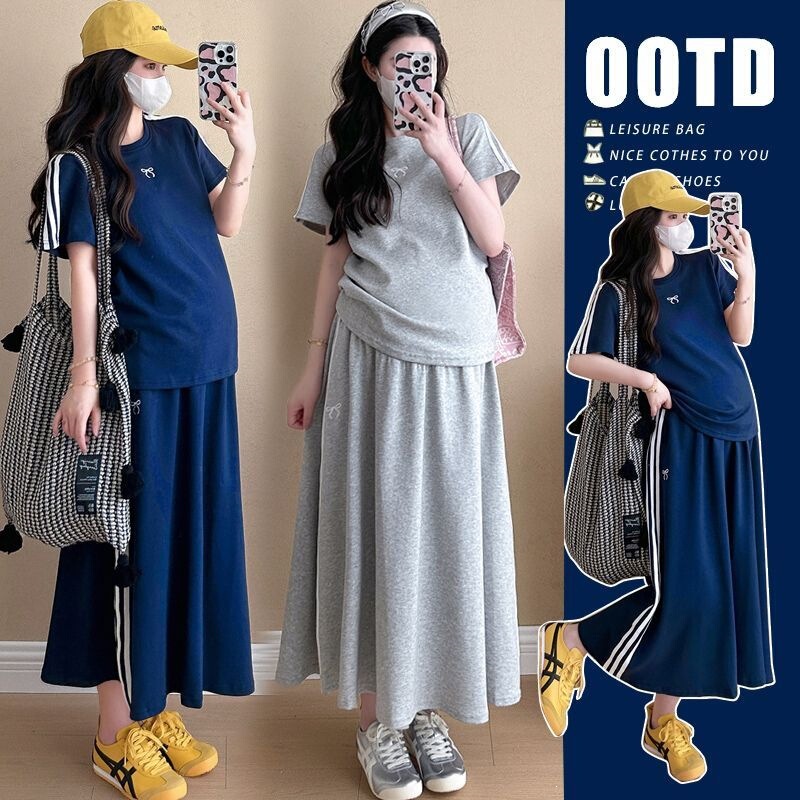 Maternity Wear Summer Outfit 2026 New Style Set Fashionable French Design Short-Sleeved Top Summer Skirt Two-Piece Set