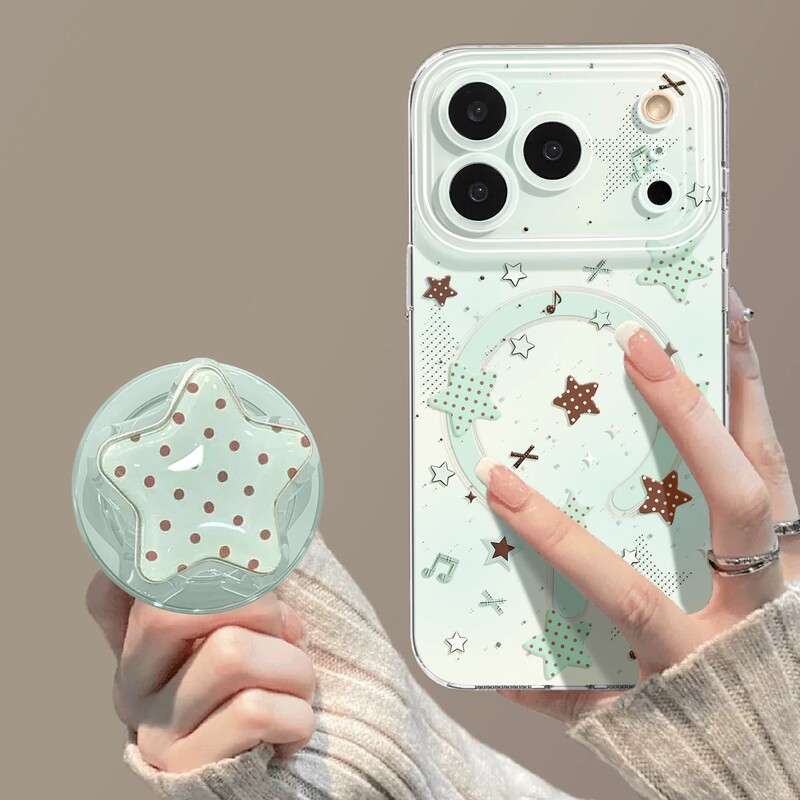 Polka Dot Star Summer Mobile Phone Case Suitable for iPhone 17 Apple 16 Pro Max Magnetic Suction with Stand 15/14 Set