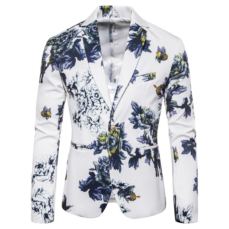 Cross-Border Foreign Trade Floral Print Suit, Gentleman's Business Slim-Fit Suit, Single-Breasted Suit Jacket, Korean Style Slim-Fit Floral Suit Cross-Border Foreign Trade Floral Print Suit, Gentleman's Business Slim-Fit Suit, Single-Breasted Suit Jacket, Korean Style Slim-Fit Floral Suit
