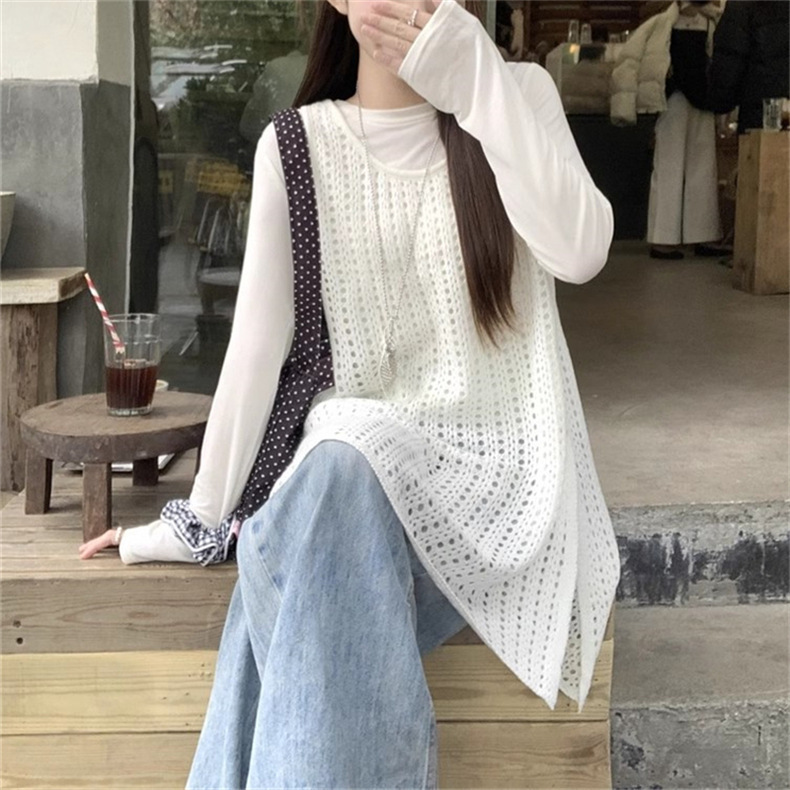 2026 Summer New Style Simple Versatile Hollow-Out Layered Knit Sweater Cover-Up for Women, Korean Style Slimming Mid-Length Dress