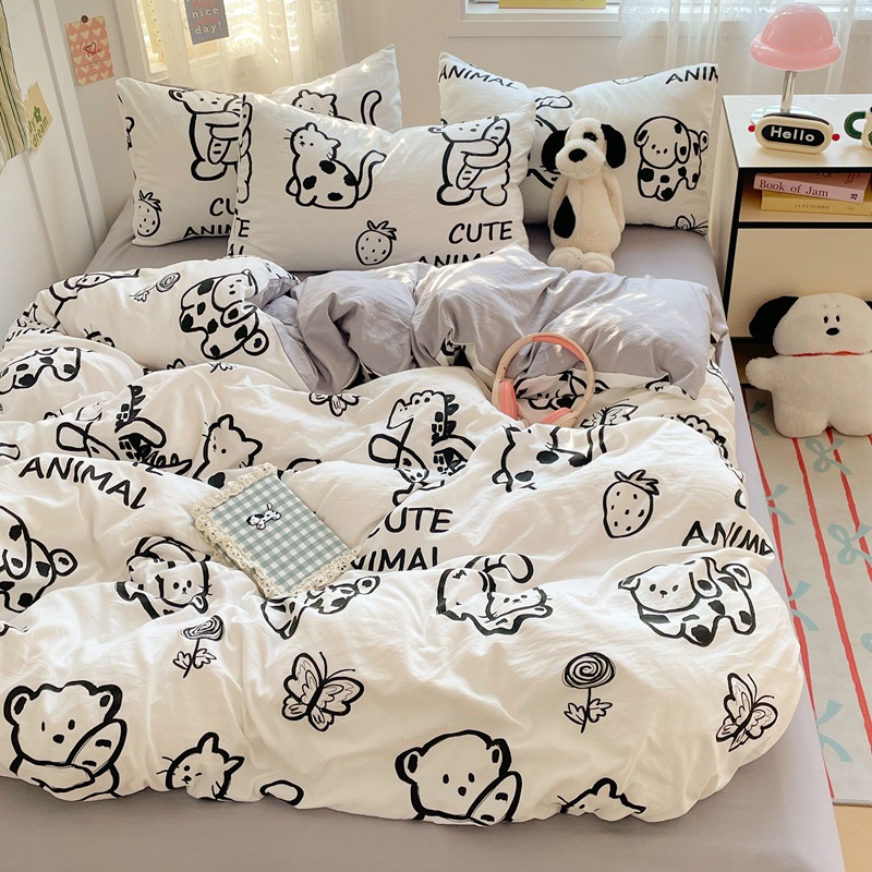 Washed Cotton Bedding Set Soft Breathable Bed Linen Four Pieces_voghion.com