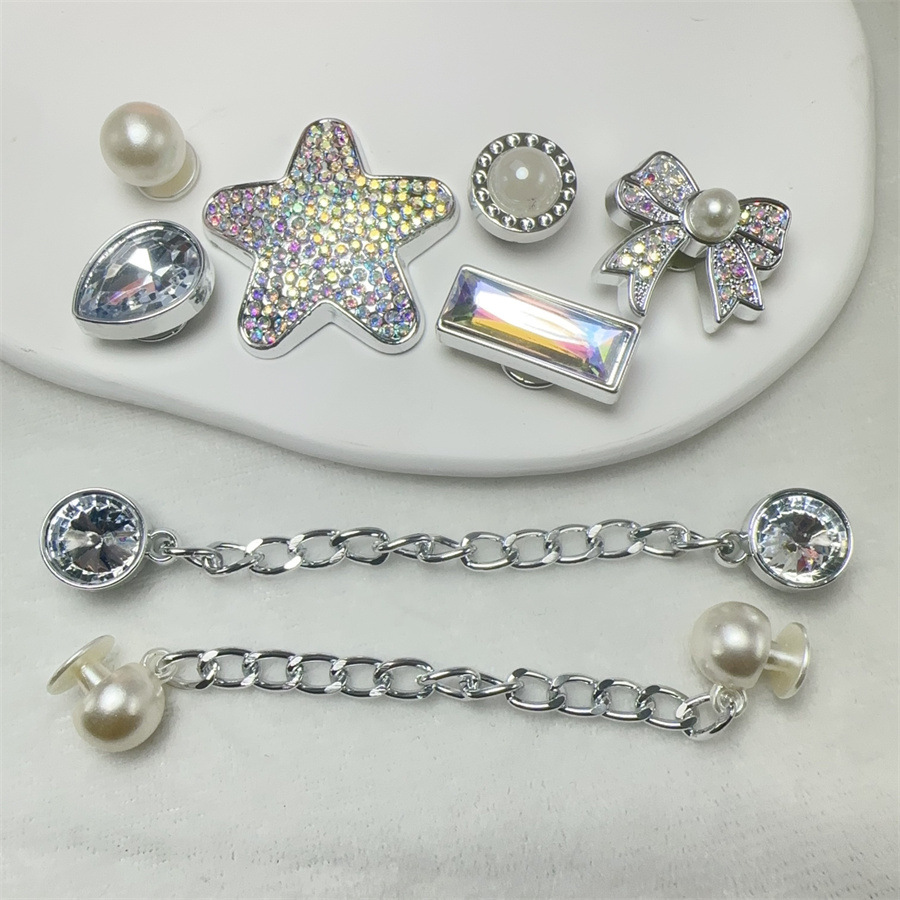 Summer sparkling starfish hole shoes suit shoes flower accessories slippers shoe material pearl chain wholesale