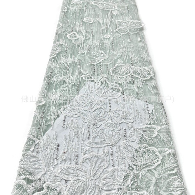 Fabricante nuevo fondo plano tubo de perlas bordado tela brillante vestido de boda vestido de cena tela de moda