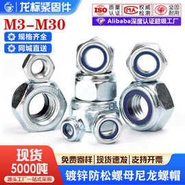 防松螺母尼龙防滑六角帽镀锌螺丝帽M3M4M5M6M新能源304不锈钢螺母