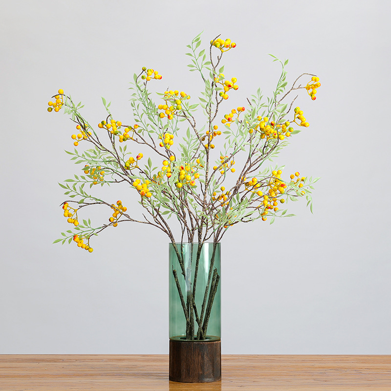 仿真绿植黄色马桑果树枝假果实植物折中主义家居装饰摆件艺术插花