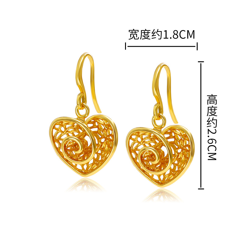 Xuping joyería pendientes en forma de corazón de rosa 24K color pendientes de amor estilo retro pendientes