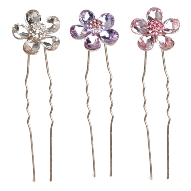 Small Flower Hairpin 4 Set of Crystal Flower Hairpin Head Broken Hair Decoration U-shaped Headwear Antique Accessories
