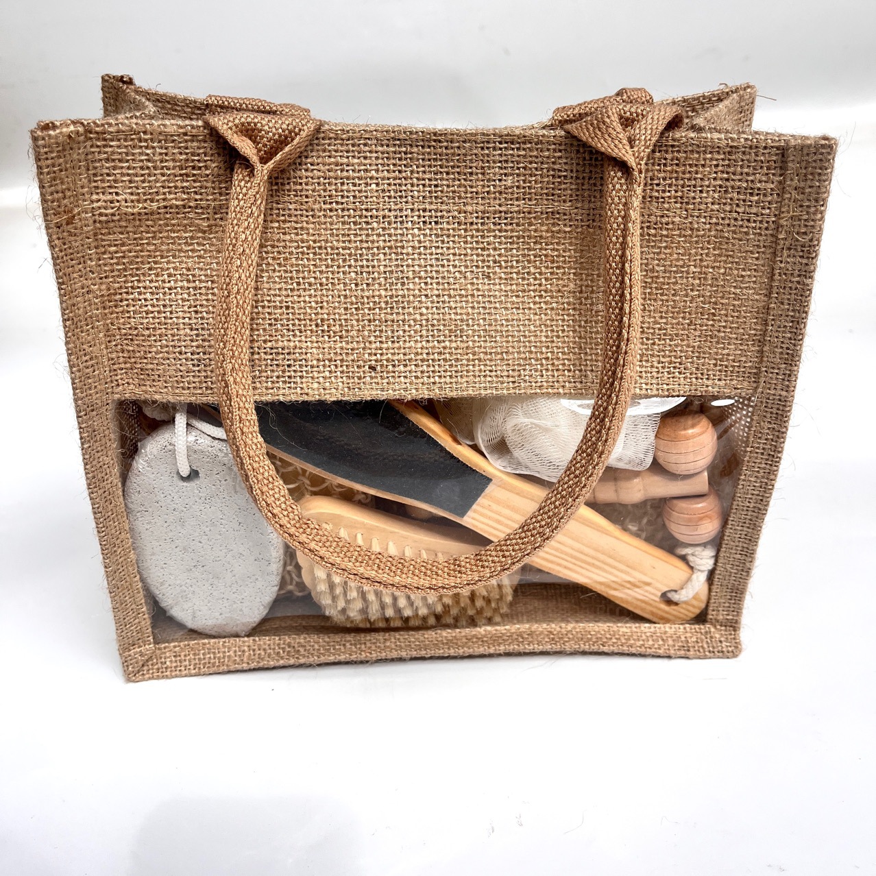 Eight-Piece Bath Set, Linen Bag, Gift Bath Towel, Foot Scrubber, Wooden Brush, Bath Scrub and Exfoliation