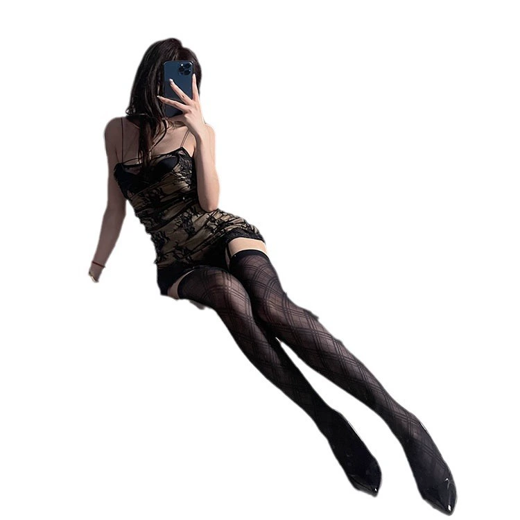 Autumn tights with diamond pattern, knee socks, lifting effect, slim fit