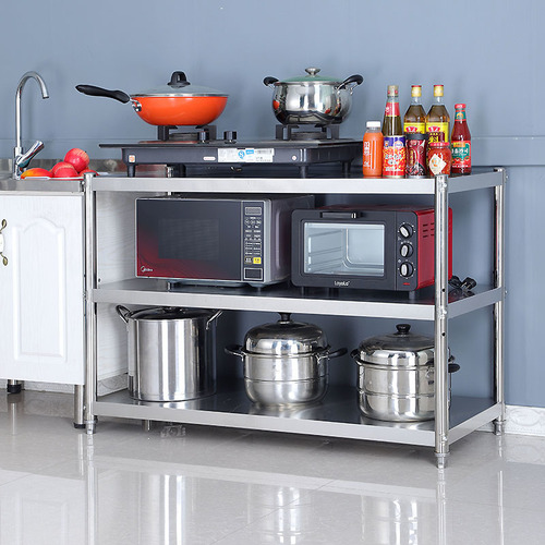 Kitchen storage shelf with three layers, floor-standing kitchen home multi-functional detachable microwave balcony bedroom storage rack