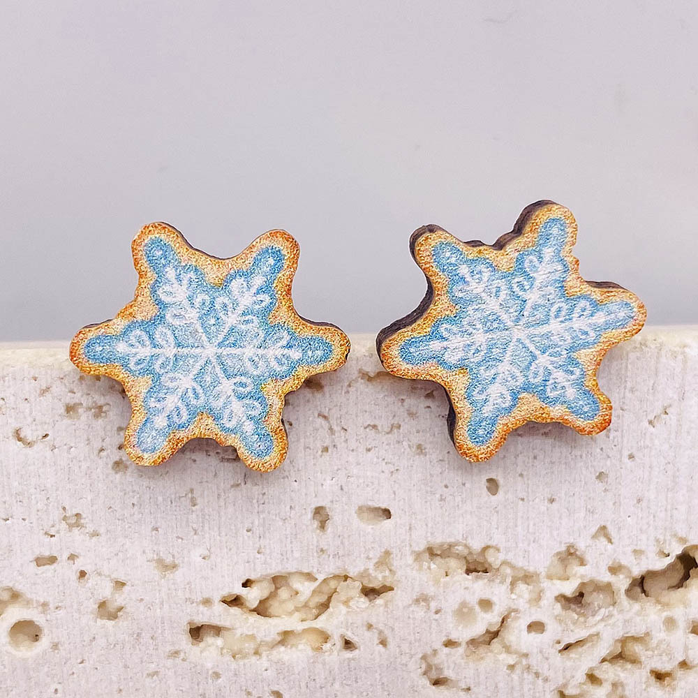 5g Weight Ear Studs Classification 1 Pair Quantity 1 Pair Christmas Cartoon Style Cartoon Wood Ear Studs