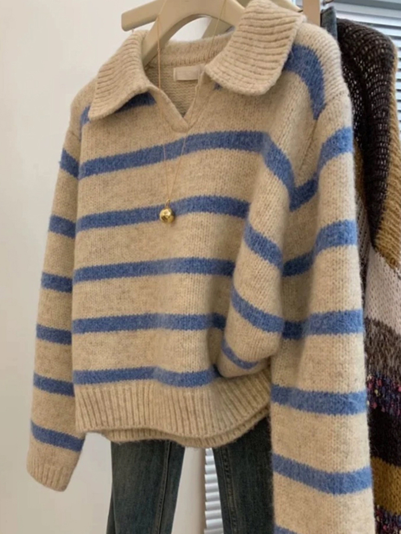 Kaikuo transfronterizo de moda europea y americana de lana de manga larga rayas polo suéter de cuello de mujer otoño y invierno 2025