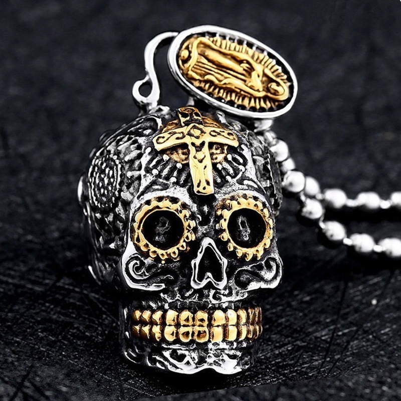 New Fashion Personality Cool Men's Skull Head Pendant Necklace_voghion.com