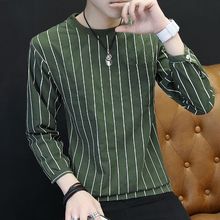 秋衣条纹T恤休闲打底男士男卫衣套头衫潮流长袖个性韩版修身上衣