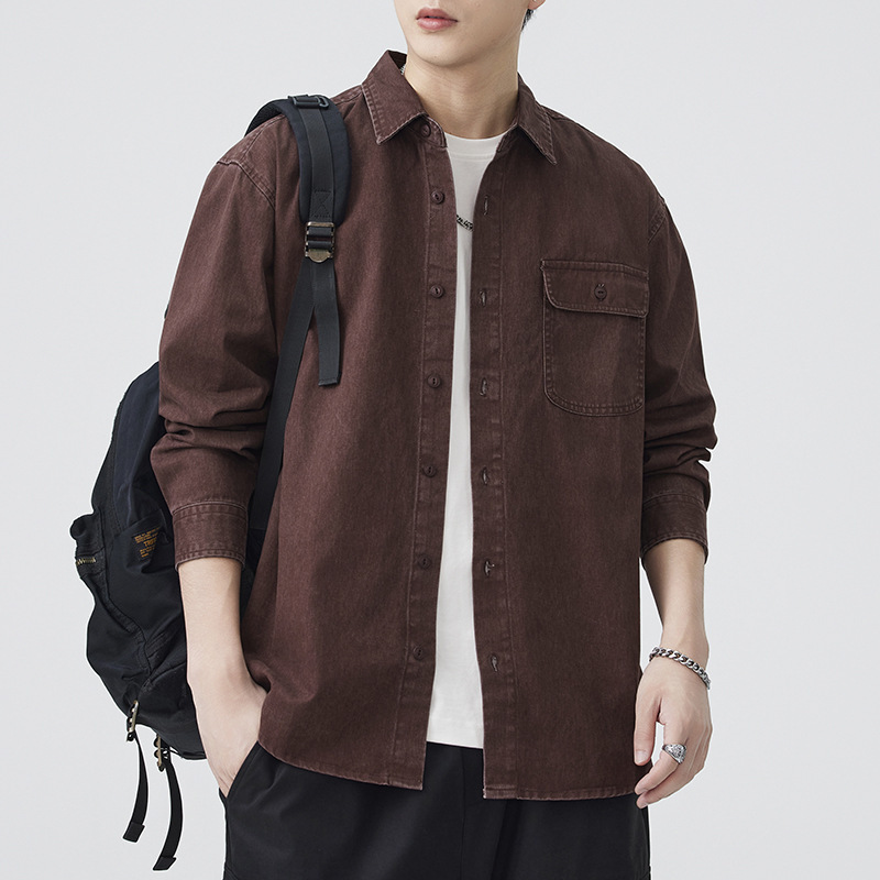 2025 Trendy Autum New Long-Sleeved Shirt Men's American Heavy Shirt Pure Cotton Casual Jacket Men's Jacket