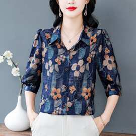 专柜桑蚕丝衬衫女2026夏季气质优雅显瘦中年妈妈上衣时尚翻领衬衣