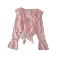 大码边雪纺防晒衣女装胖mm夏季长袖外穿空调开衫V领衫上衣白色