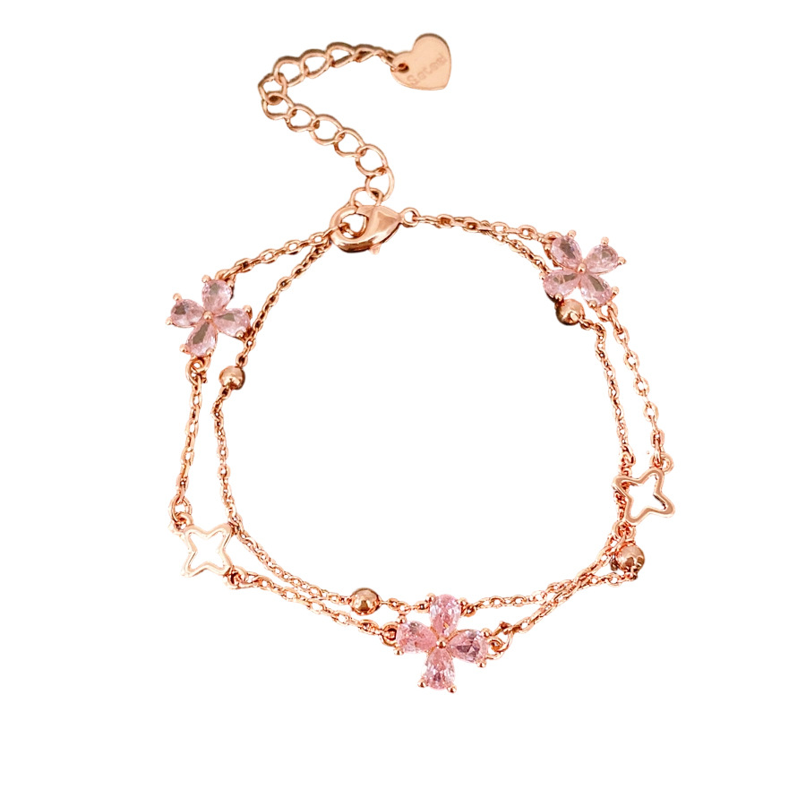 Flores de hierba afortunadas pulsera de doble capa ligera de lujo nicho pulsera de alta sensación temperamento diario joyas de moda al por mayor image 6
