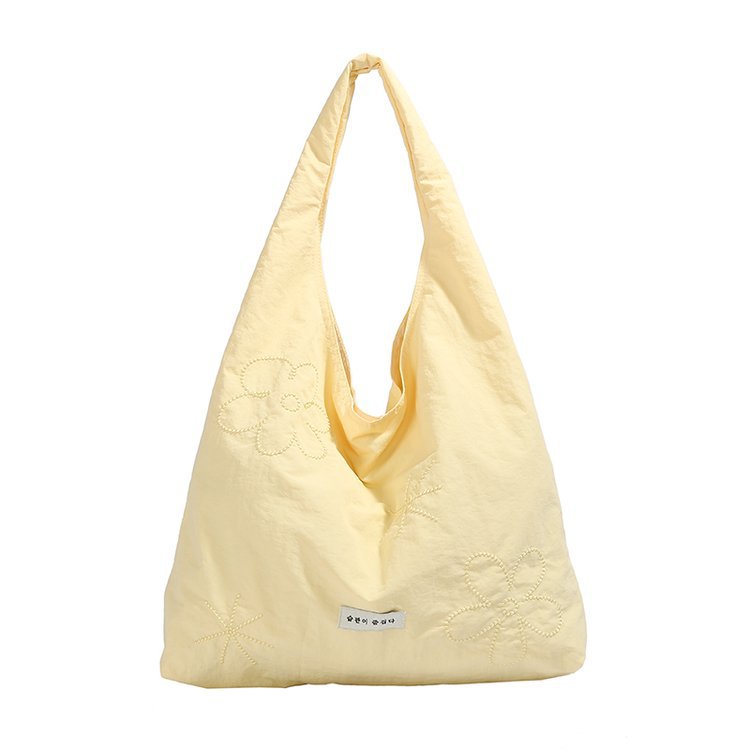 Floral Embroidered Nylon Magnetic Snap Large Tote Bag 7