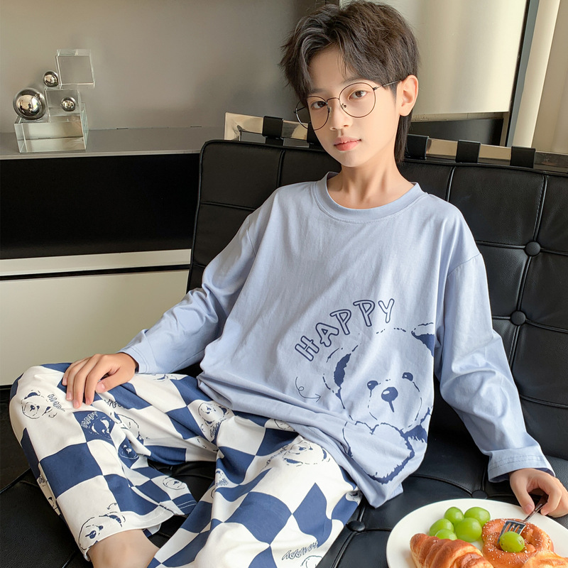 儿童睡衣2025男童春秋款新款长袖空调服家居服套装中大童男孩薄款|undefined