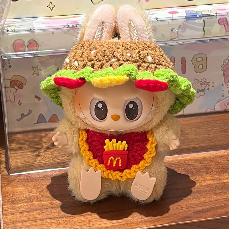 Labubu バーガーセット帽子唾液タオル人形よだれかけクロスボディバッグ人形ヘッドギア装飾織りベビー服|undefined