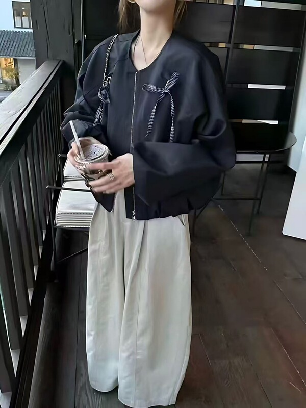 欧洲站设计感立体蝴蝶结棒球服外套女2025秋季新款时尚夹克上衣潮|undefined